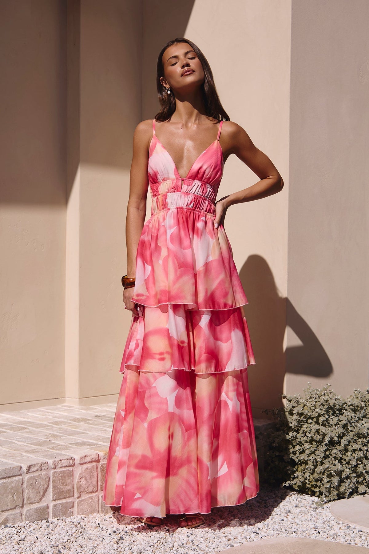Lilian Satin Maxi Dress in Blush