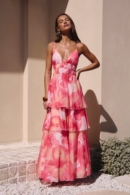 Lilian Satin Maxi Dress in Blush