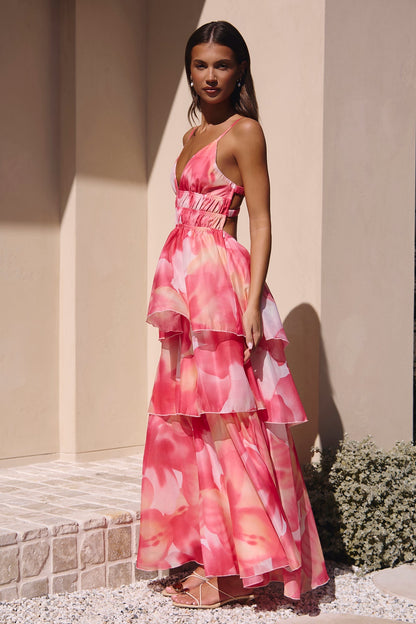 Lilian Satin Maxi Dress in Blush