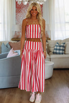 Joy Red Skirt with Stripe Print and Tiered Hem