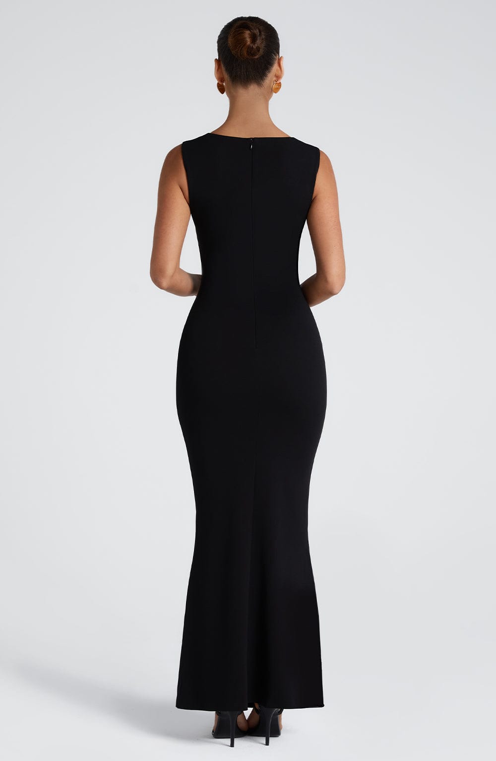 Lenore Black Dress with Square Neck and Column Fit