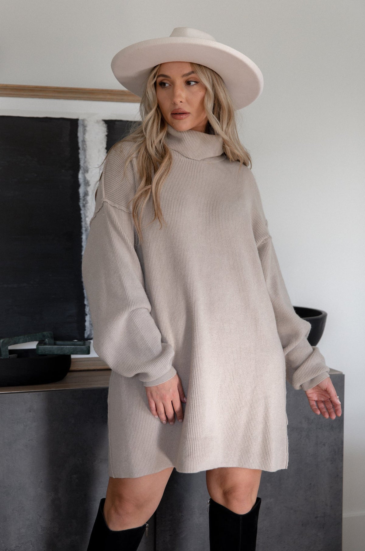 Iris Sweater Dress with Turtleneck and Drop Shoulders