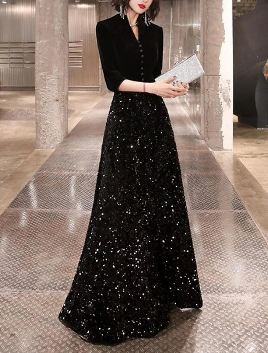 Galia Sequin Velvet Sheath Dress