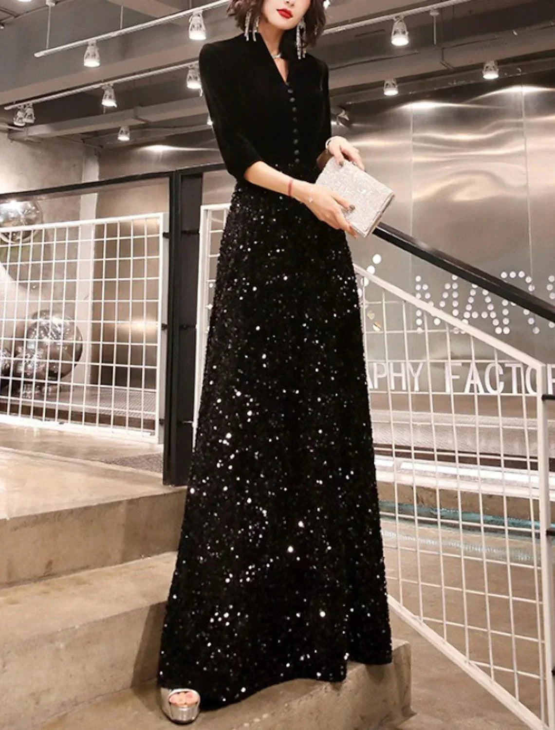 Galia Sequin Velvet Sheath Dress