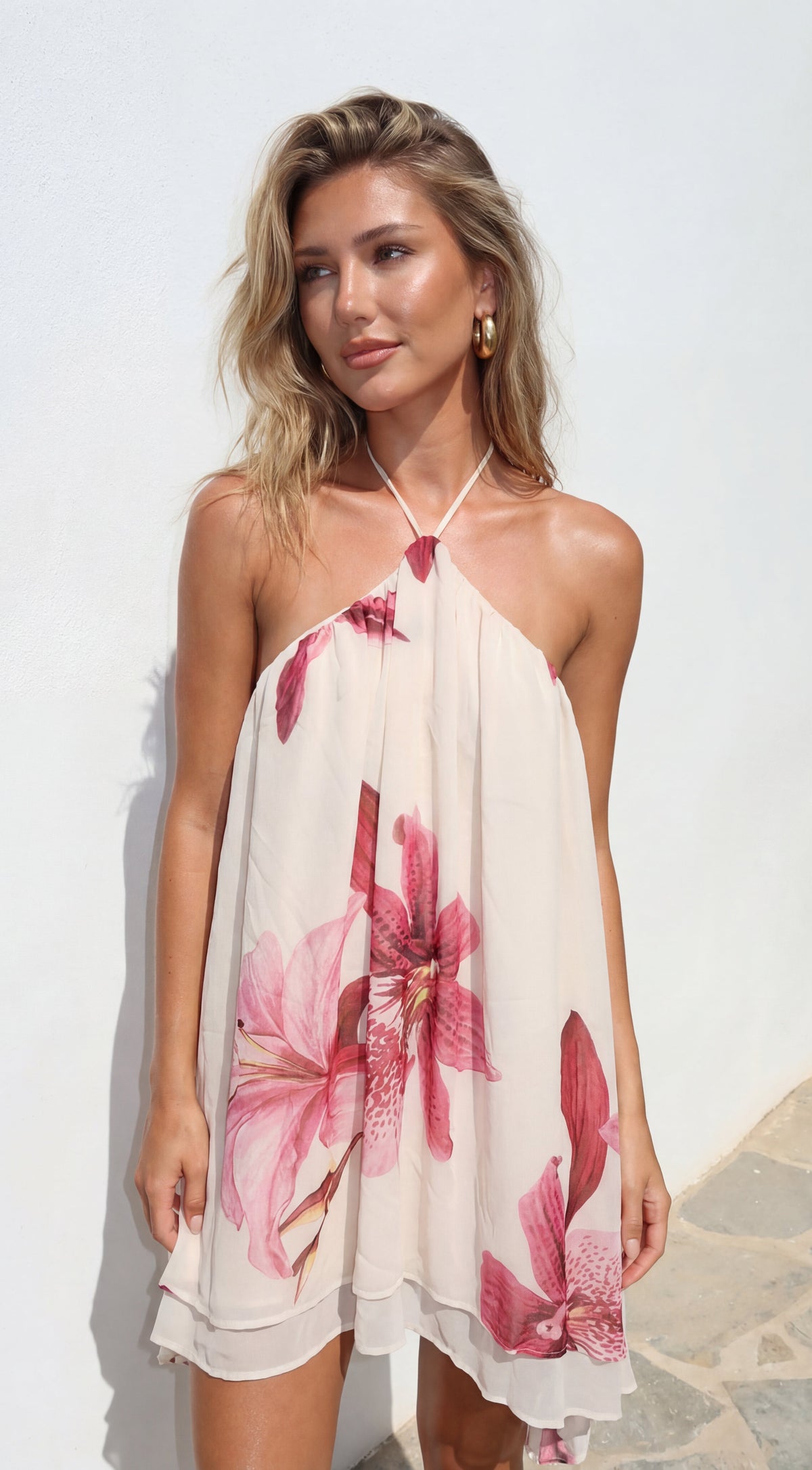 Geraldine Floral Mini Dress in Cream Multi