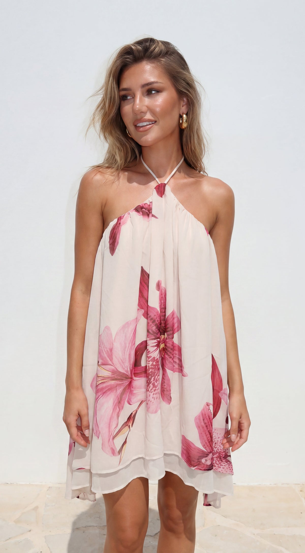 Geraldine Floral Mini Dress in Cream Multi