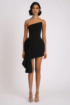 Lorelei Black Dress with Asymmetric Hem and Draped Ruffle