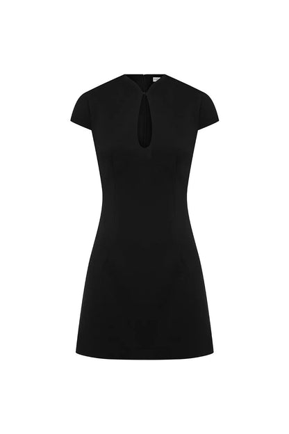 Anouck Black Mini Dress with Keyhole Neck and Cap Sleeves