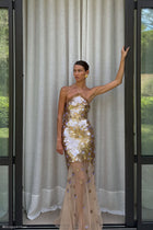 Jenny Hand-Embellished Gold Evening Dress