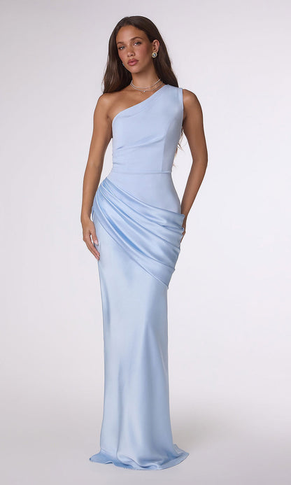 Rosalind Evening Gown with One Shoulder and Ruched Waist