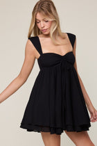 Pernille Black Mini Dress with Bow Front and Babydoll Skirt