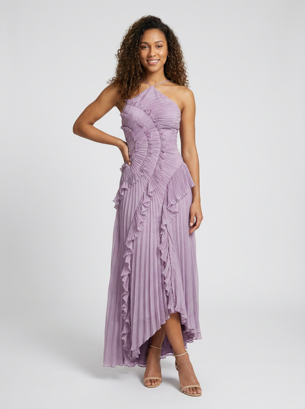 Layla Maxi Dress with a Halter Neck and Ruffle Trim
