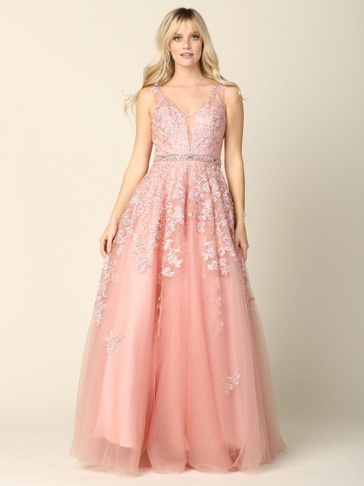 Joelle Formal Gown with Sweetheart Neck and Tulle Skirt