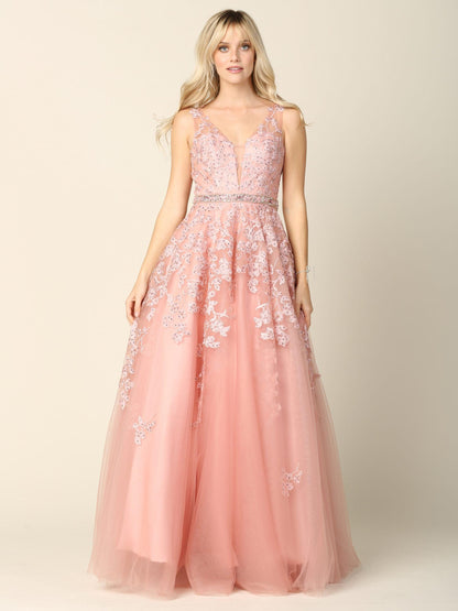 Joelle Formal Gown with Sweetheart Neck and Tulle Skirt
