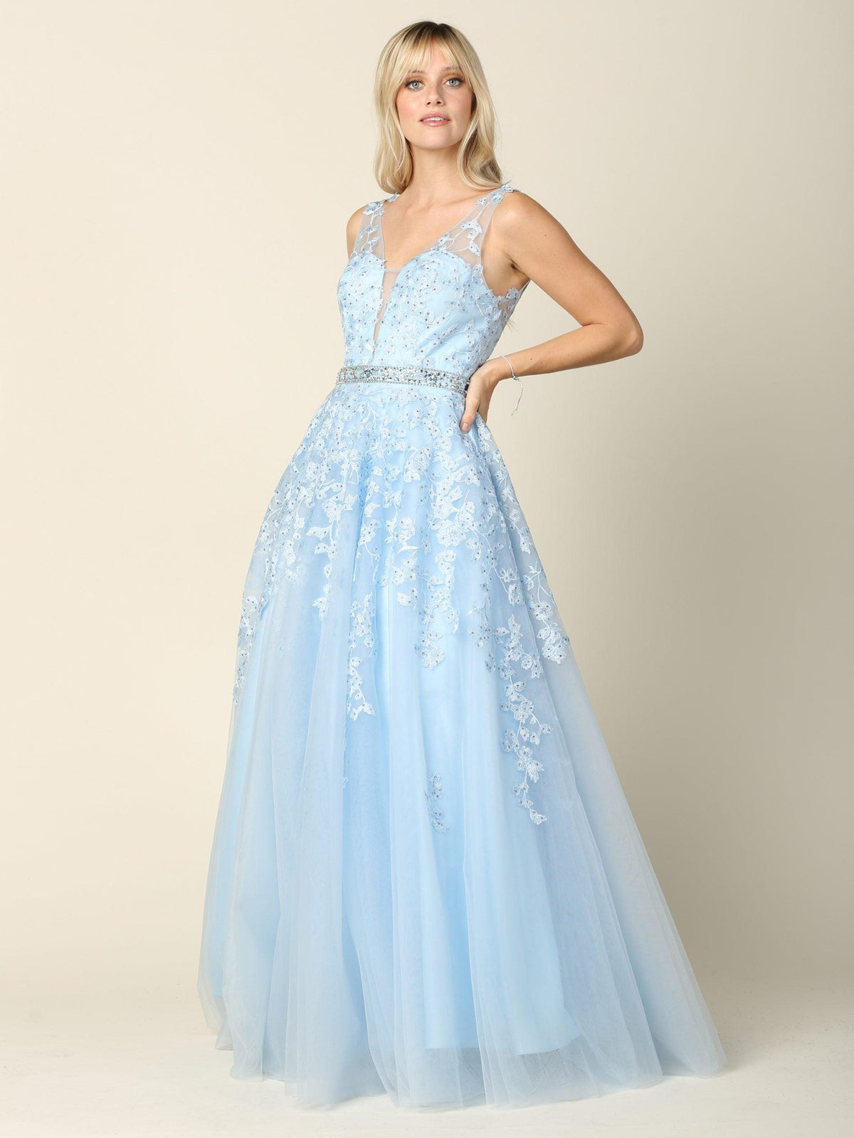 Joelle Formal Gown with Sweetheart Neck and Tulle Skirt