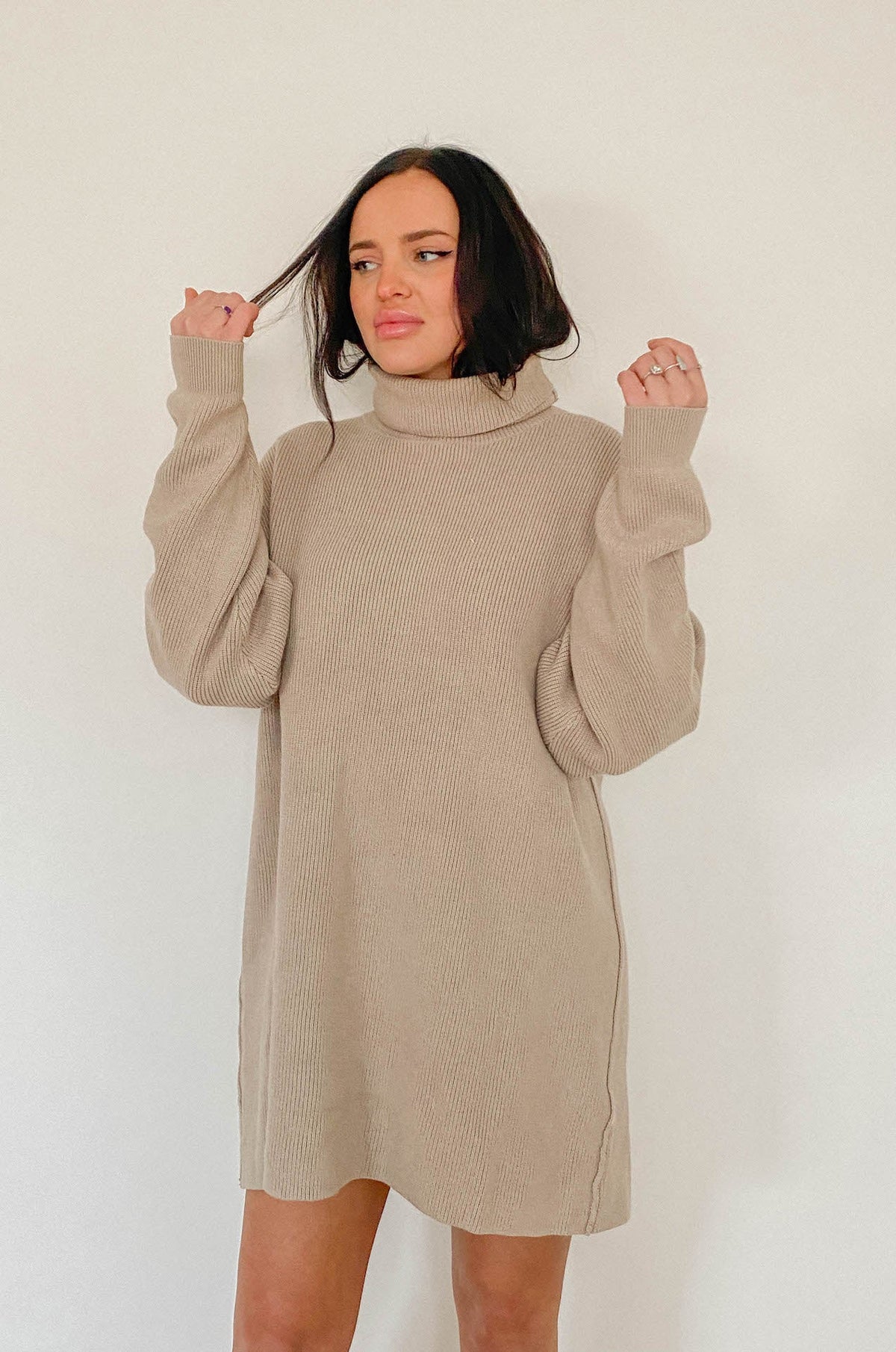Iris Sweater Dress with Turtleneck and Drop Shoulders