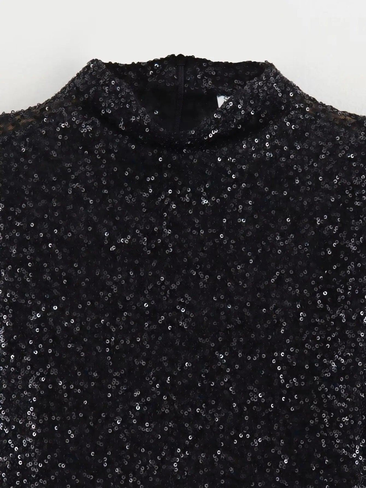 Ivy Sequin Dress with Structured Shoulders and Mock Neck