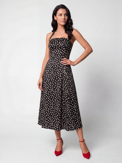 Florianne Black Dress with Polka Dots and Strapless Neck