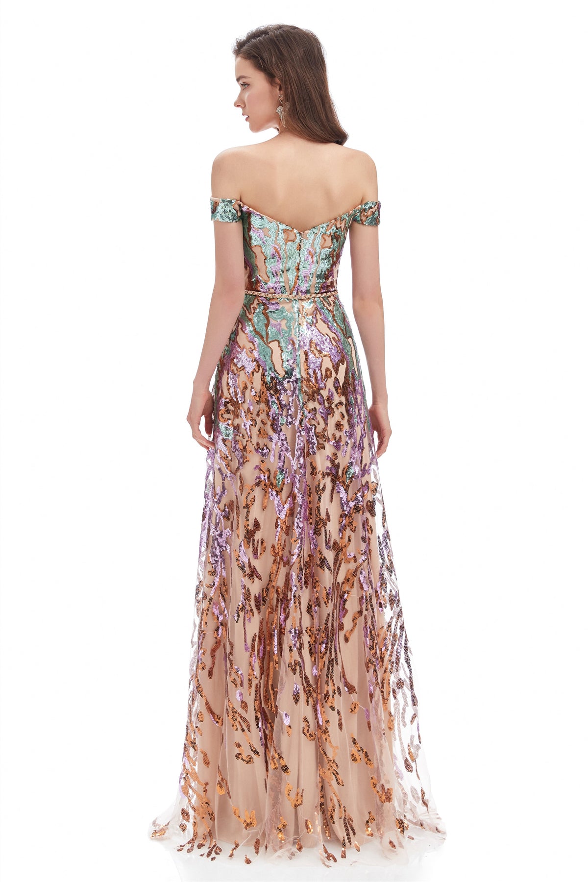 Nerissa Sequin Dress with Off-Shoulder Neck and Tulle Skirt