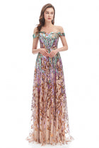 Nerissa Sequin Dress with Off-Shoulder Neck and Tulle Skirt