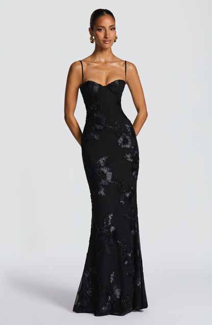 Kerensa Black Dress with Sequin Detail and Mermaid Hem