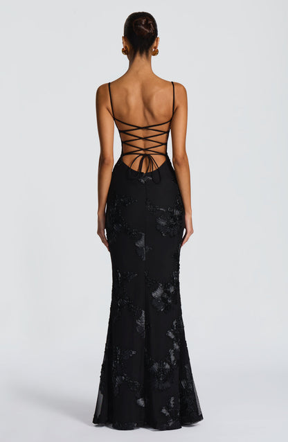 Kerensa Black Dress with Sequin Detail and Mermaid Hem