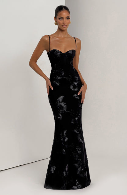 Kerensa Black Dress with Sequin Detail and Mermaid Hem