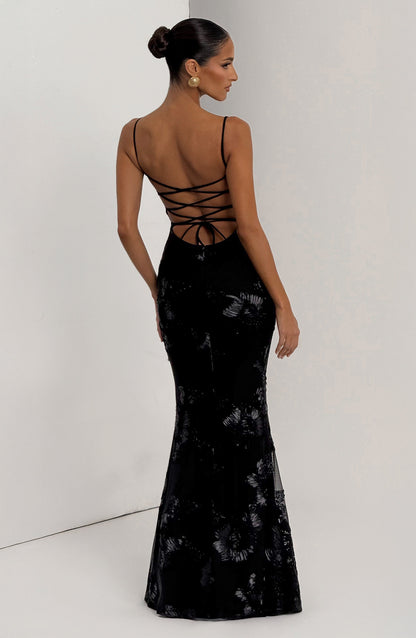 Kerensa Black Dress with Sequin Detail and Mermaid Hem
