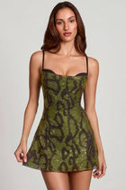 Dove Green Dress with Cowl Neck and Snake Print