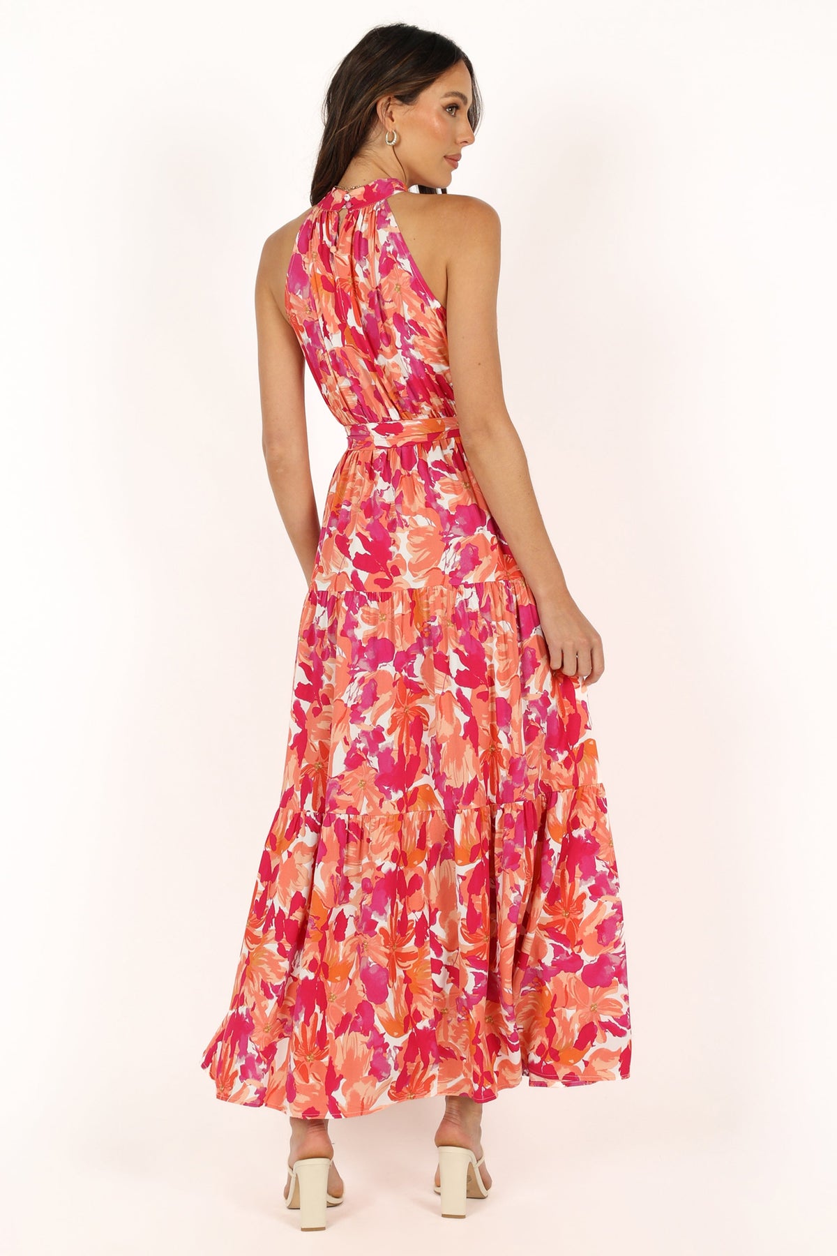 Saoirse Red Dress with Halter Neck and Floral Print