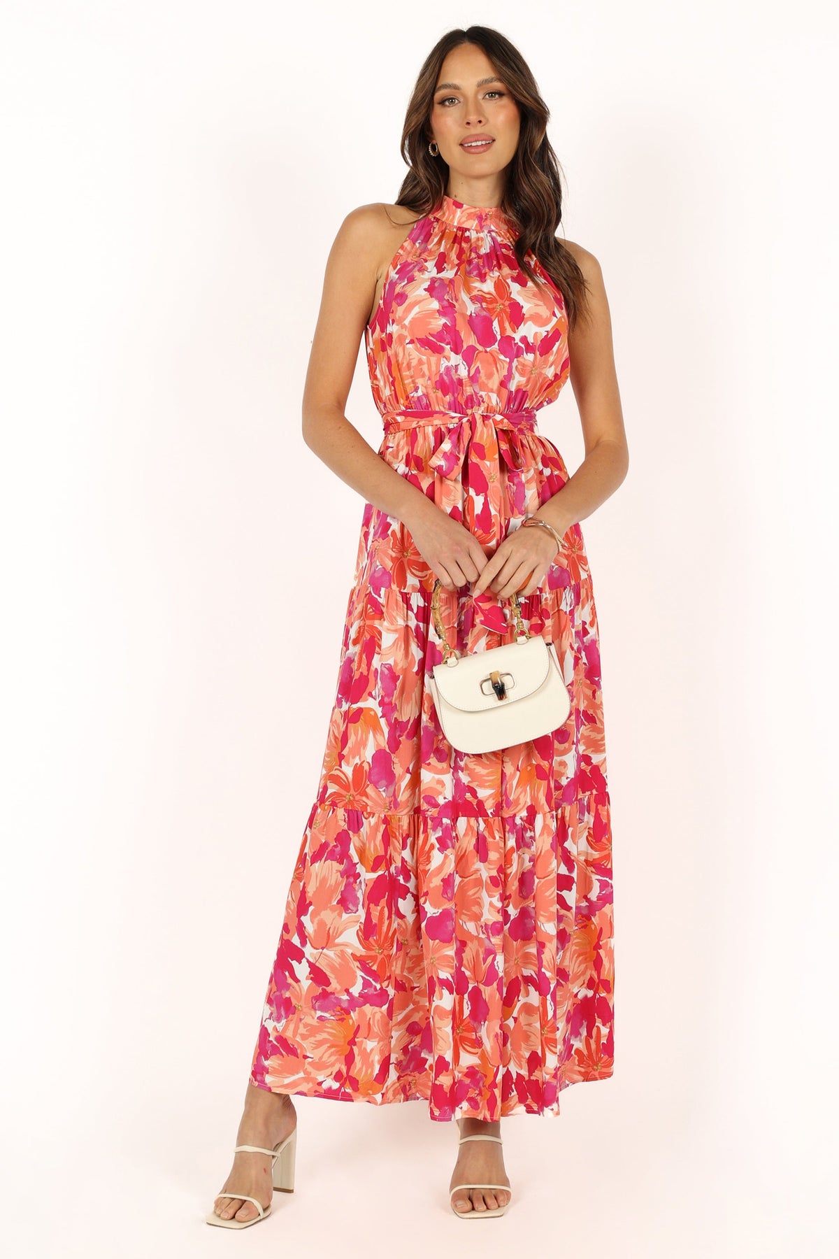 Saoirse Red Dress with Halter Neck and Floral Print