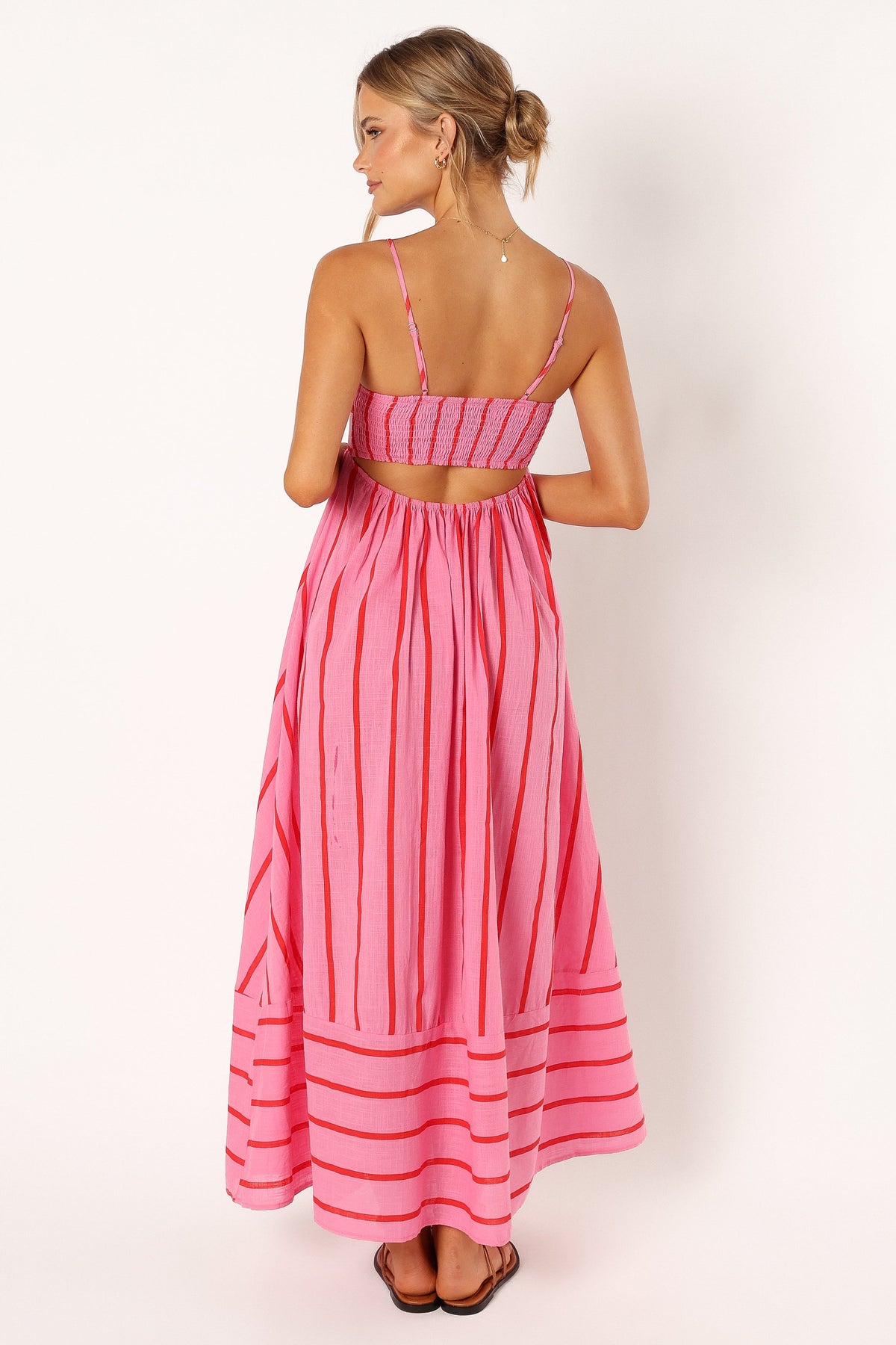 Martina Red Dress with Stripe Print and Tiered Skirt
