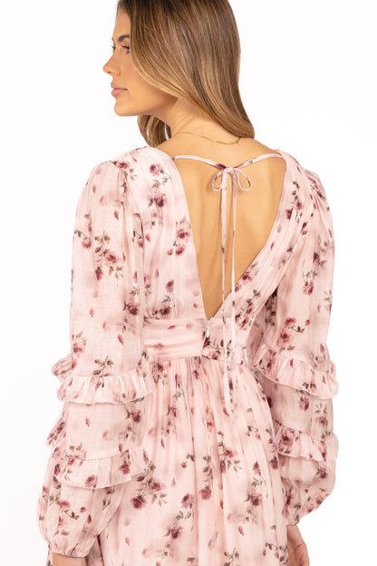 Oona Long Sleeve Dress with Floral Print and Tiered Skirt
