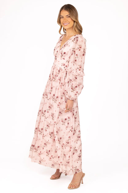 Oona Long Sleeve Dress with Floral Print and Tiered Skirt