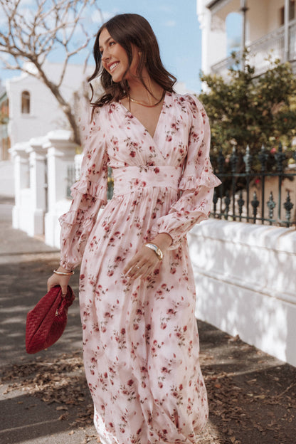 Oona Long Sleeve Dress with Floral Print and Tiered Skirt