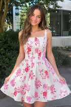 Henrietta Homecoming Dress with Floral Satin and Full Skirt
