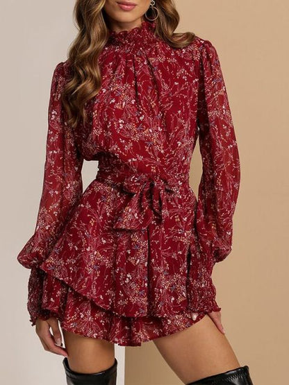Frankie Black Dress with Floral Print and Ruffled Hem