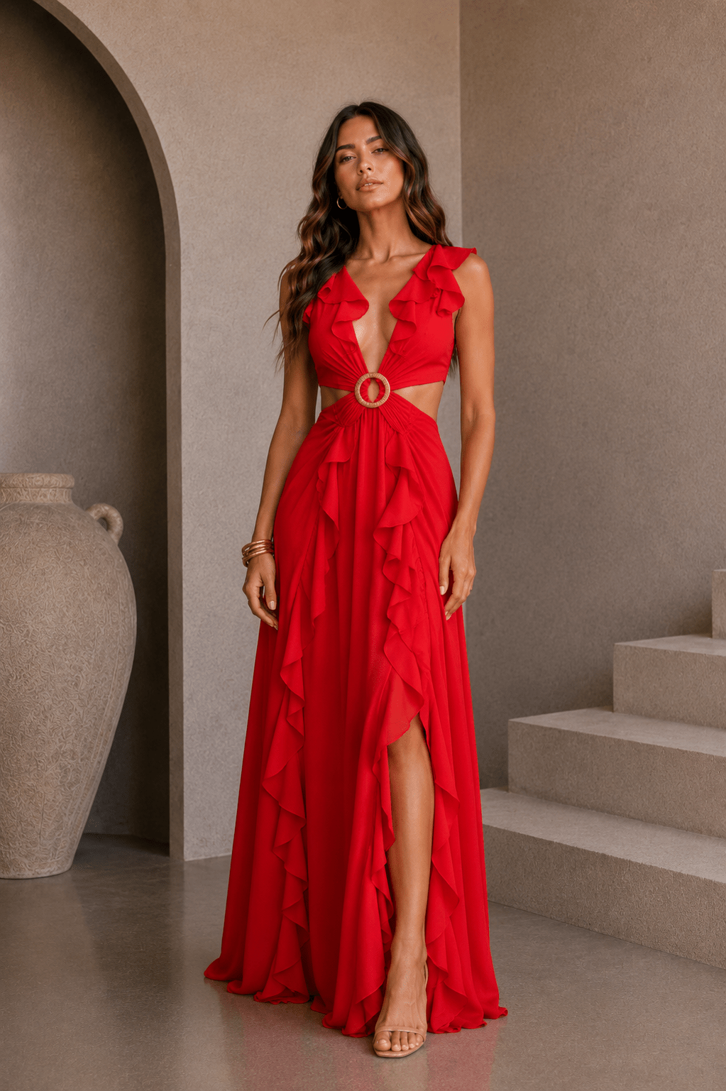 Kelsey Cutout Red Maxi Dress