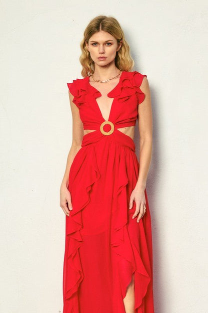 Kelsey Cutout Red Maxi Dress