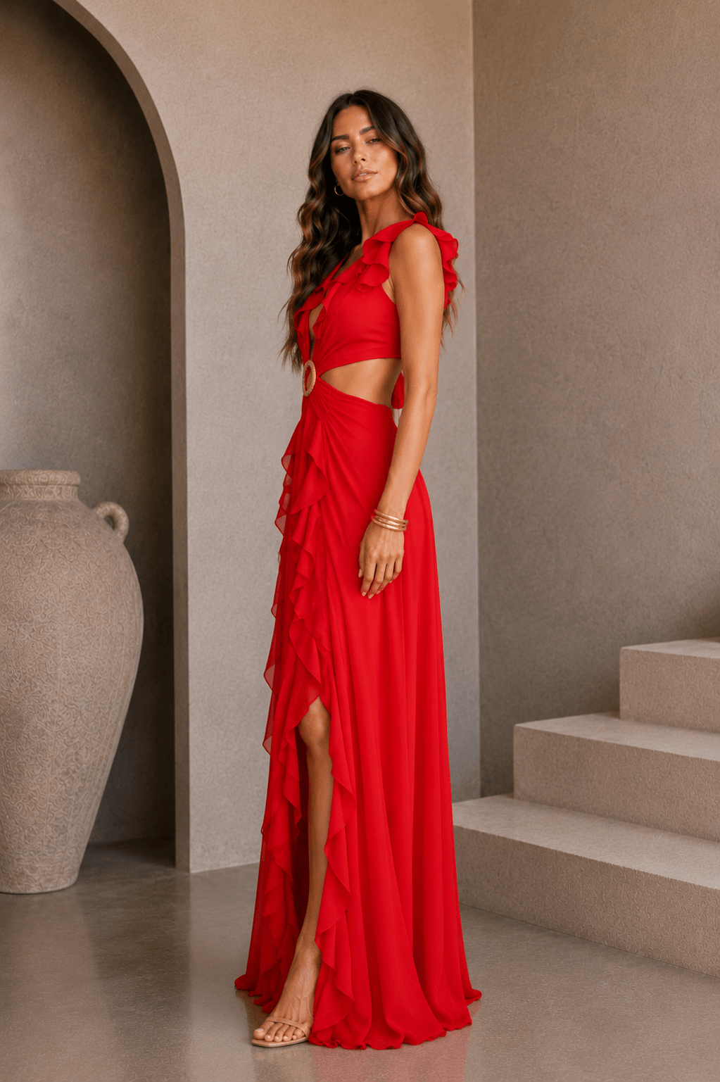 Kelsey Cutout Red Maxi Dress