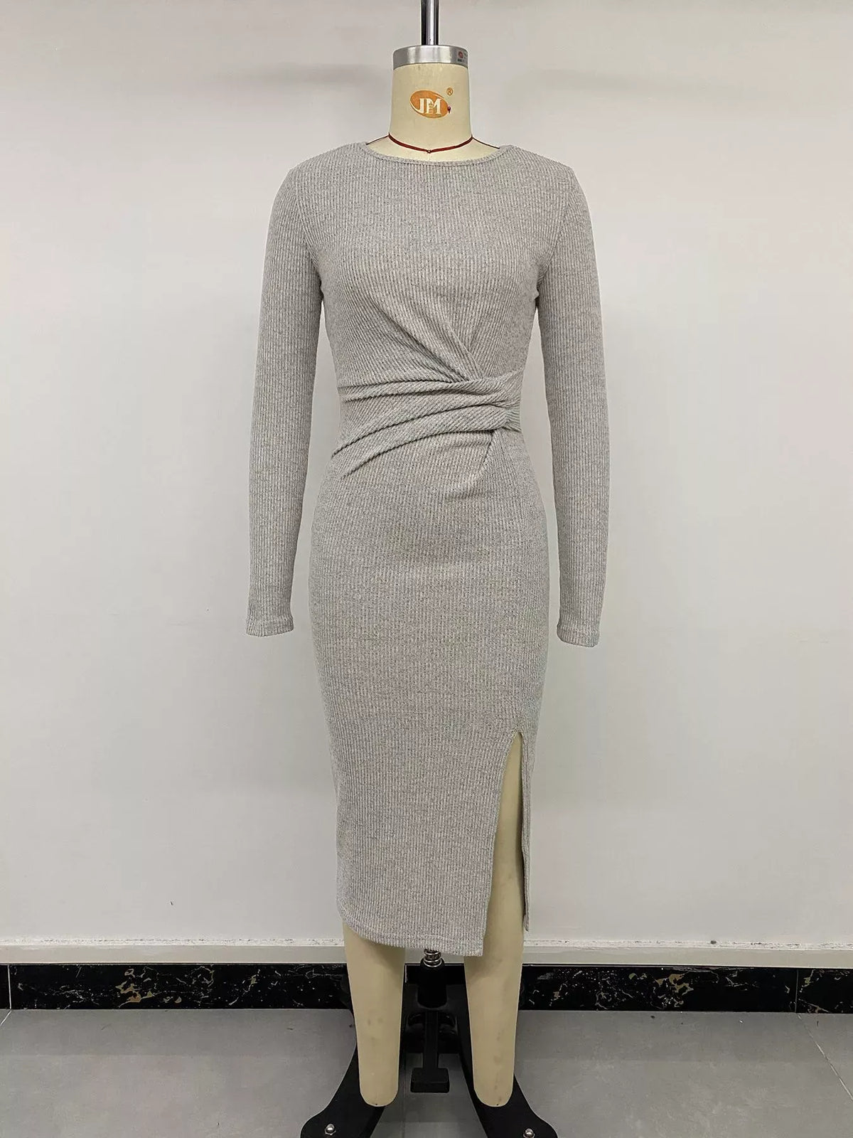 Esme Long Sleeve Dress with Ribbed Knit and Twist Front