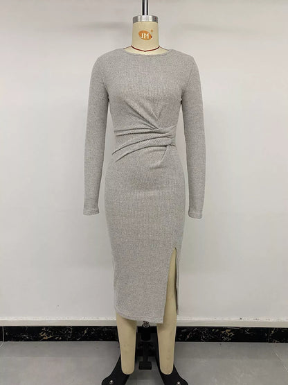 Esme Long Sleeve Dress with Ribbed Knit and Twist Front