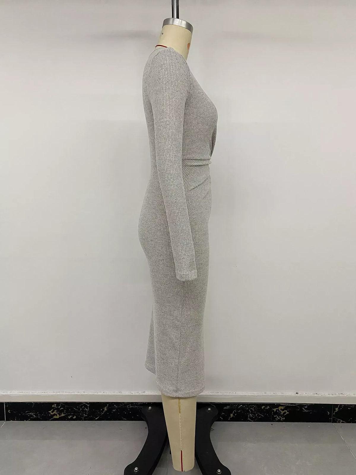 Esme Long Sleeve Dress with Ribbed Knit and Twist Front