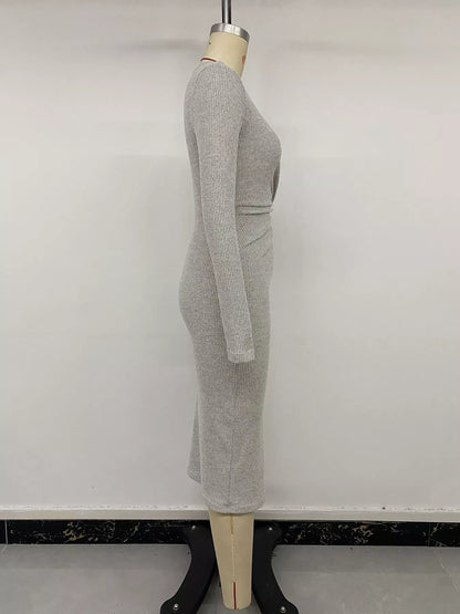 Esme Long Sleeve Dress with Ribbed Knit and Twist Front