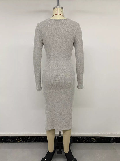 Esme Long Sleeve Dress with Ribbed Knit and Twist Front