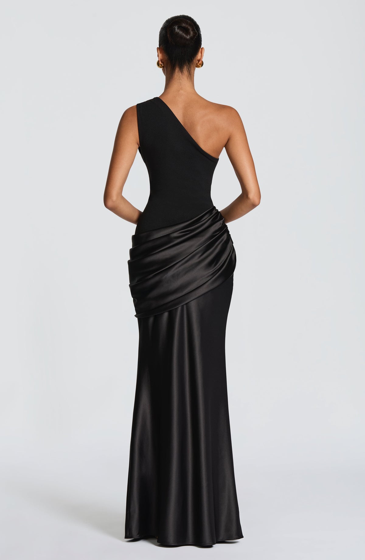 Clea Black Dress with One Shoulder and Satin Sheen