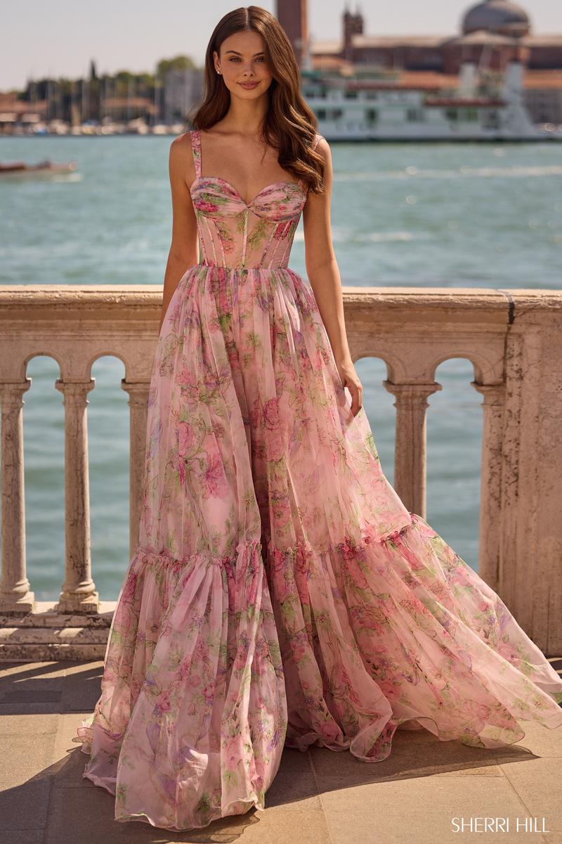 Albina Illusion Floral Prom Dress