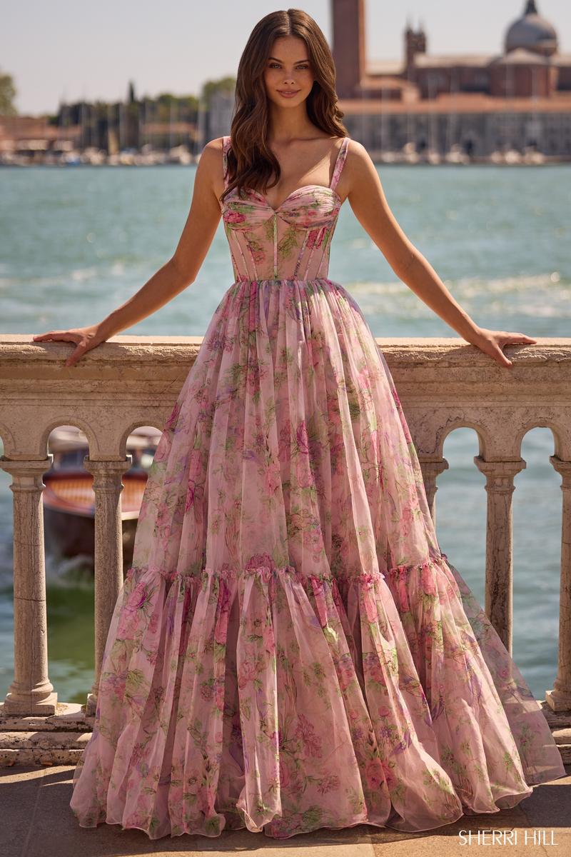 Albina Illusion Floral Prom Dress
