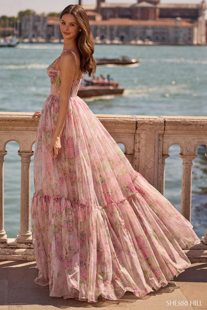 Albina Illusion Floral Prom Dress