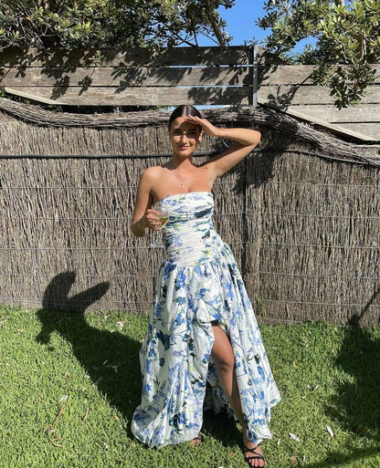 Abigail Floral Print Strapless Evening Gown